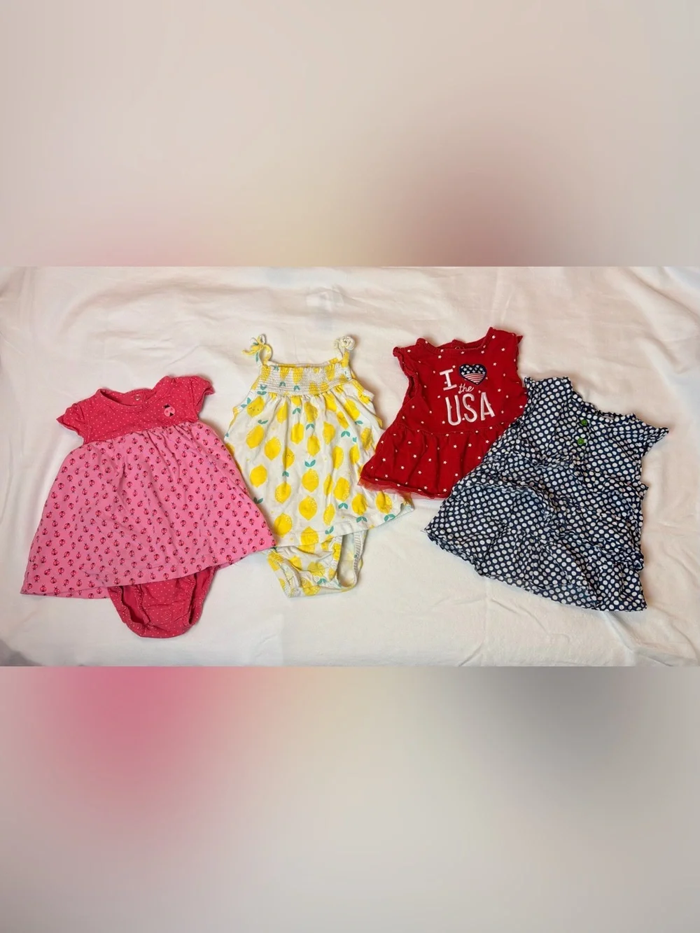Carter’s Baby Girl 18M Outfit Bundle 4 Piece 100% Cotton 2 Dresses and 2 Tops